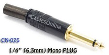 1/4 inch 6.3mm Mono TS Plug, Gold Plated Tip, CN-025