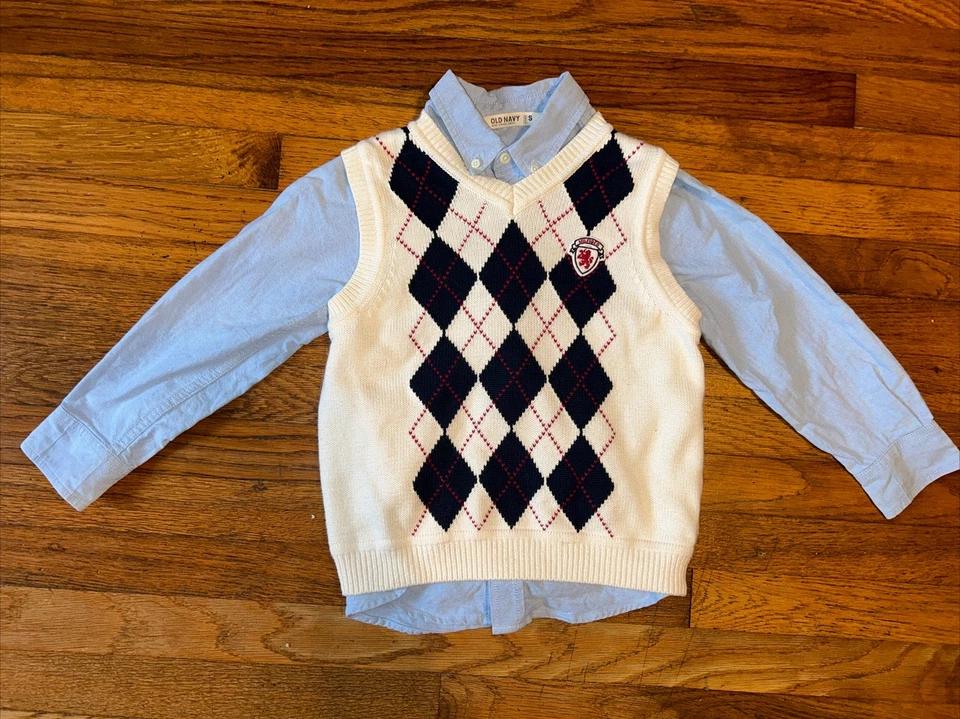 Colete Argyle de Malha Infantil Tommy Hilfiger Off White Tamanho 7 - Imagem 4 de 4