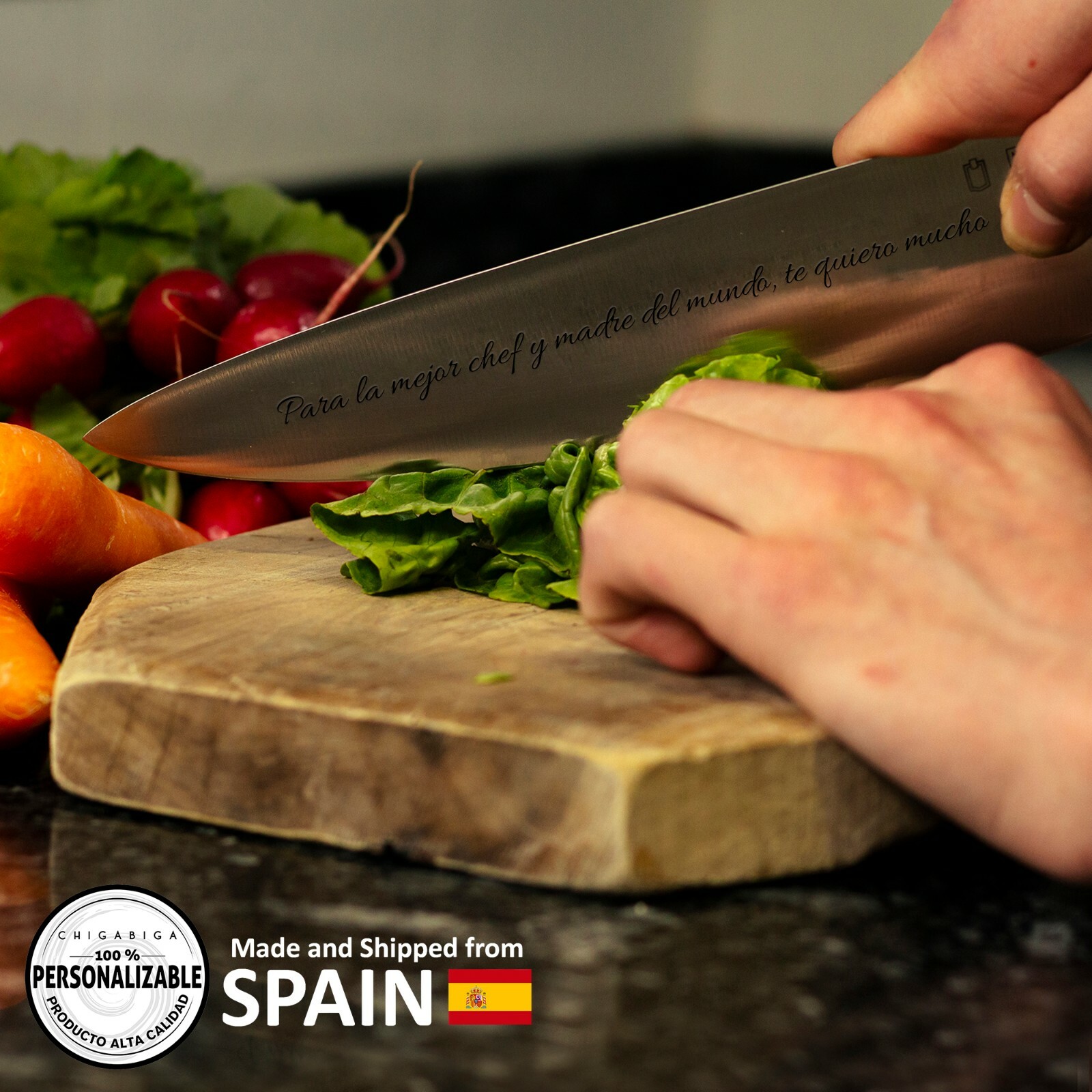 Cuchillo PERSONALIZADO-Chuchillo chef profesional + Caja regalo-Alta calidad
