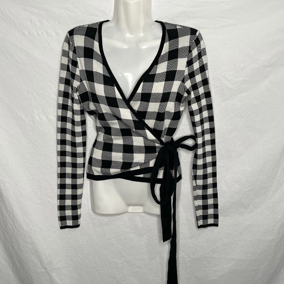 Suéter Diane Von Furstenberg DVF Kyla envolvente bailarina de seda P XS negro blanco $348 Foto 4 de 4