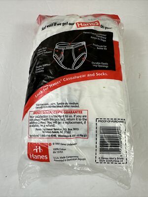 ゲラン Vintage NRFP 1987 Hanes 6 Pack White Pre-Shrunk Cotton Briefs Size
