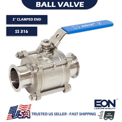 2'' Inch Tri Clamp Ball Valve Clover Sanitary Stainless Steel 316 3-Piece Body