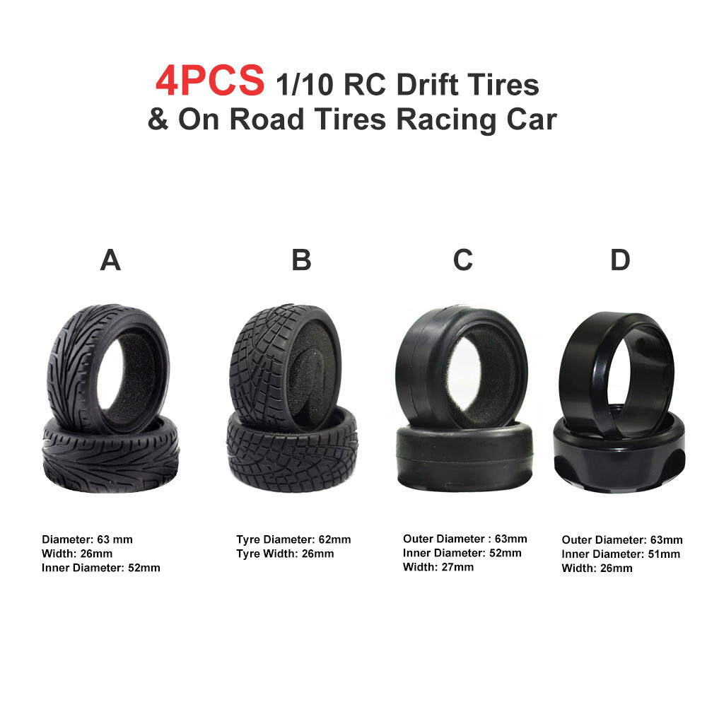 4x RC 1/10 Scale Drift Car Rubber Tyres For HPI HSP Kyosho Traxxas On