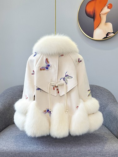 Luxury Fox Fur Coat Women's New Real Fur Suede Embroidered Goose Velvet Jackets - Picture 8 of 28