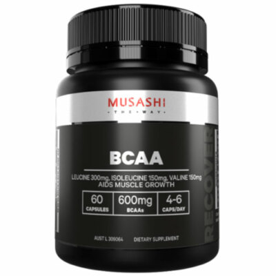 MUSASHI BCAA 60 Capsules Aids Muscle Growth Branched Chain Amino 