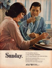 1966 AT&T Bell System Print Ad Sunday Breakfast Couple Calling Parents