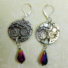 Steampunk Fantasy Pewter Metal Watch Charms Dangle Tear Drops Earrings NEW