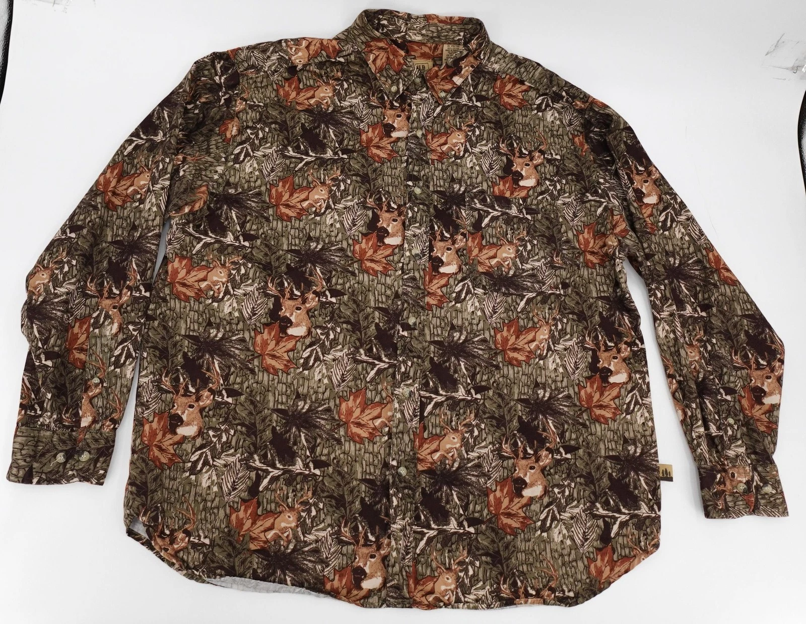 Outdoor Life Shirt Mens XL Green Deer Camo Long Sleeve Button Up Hunting Outdoor