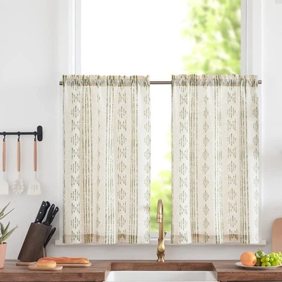 Boho Gestreifte Küchen Scheibengardinen Leinen 60 cm Lang Bohemian Kurz Bistr... - Bild 1 von 4