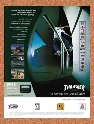 2000 Thrasher Skate And Destroy PS1 Original Advertisement / Retro Promo v3