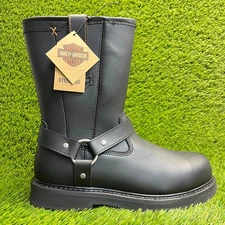 Harley Davidson Mens Size 10M Black Leather Bill Steel Toe Safety Work Boots