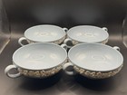 (4) Wedgwood Queensware Cream Soup Bowls Double Handles Cream On Lavender Blue