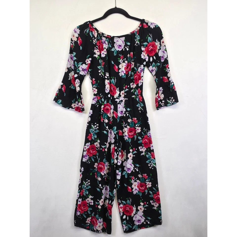 Детский комбинезон Abercrombie 11/12 черный с широкими штанинами цветочный укороченный летний наряд курортный - Изображение 3 из 4