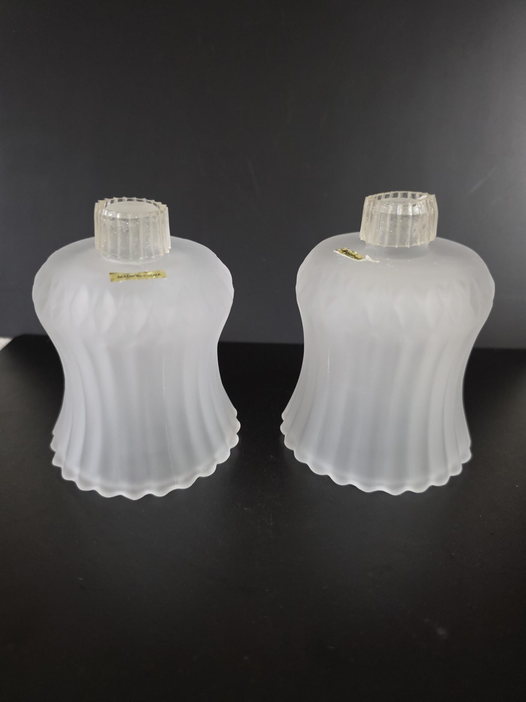 Set Of 2 Vintage Satin Clear Frosted Ribbed Flared Peg Votiv