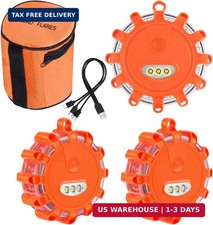 USB Rechargeable LED Road Flares Emergency Lights with Magnetic Base, 9 Strobe O