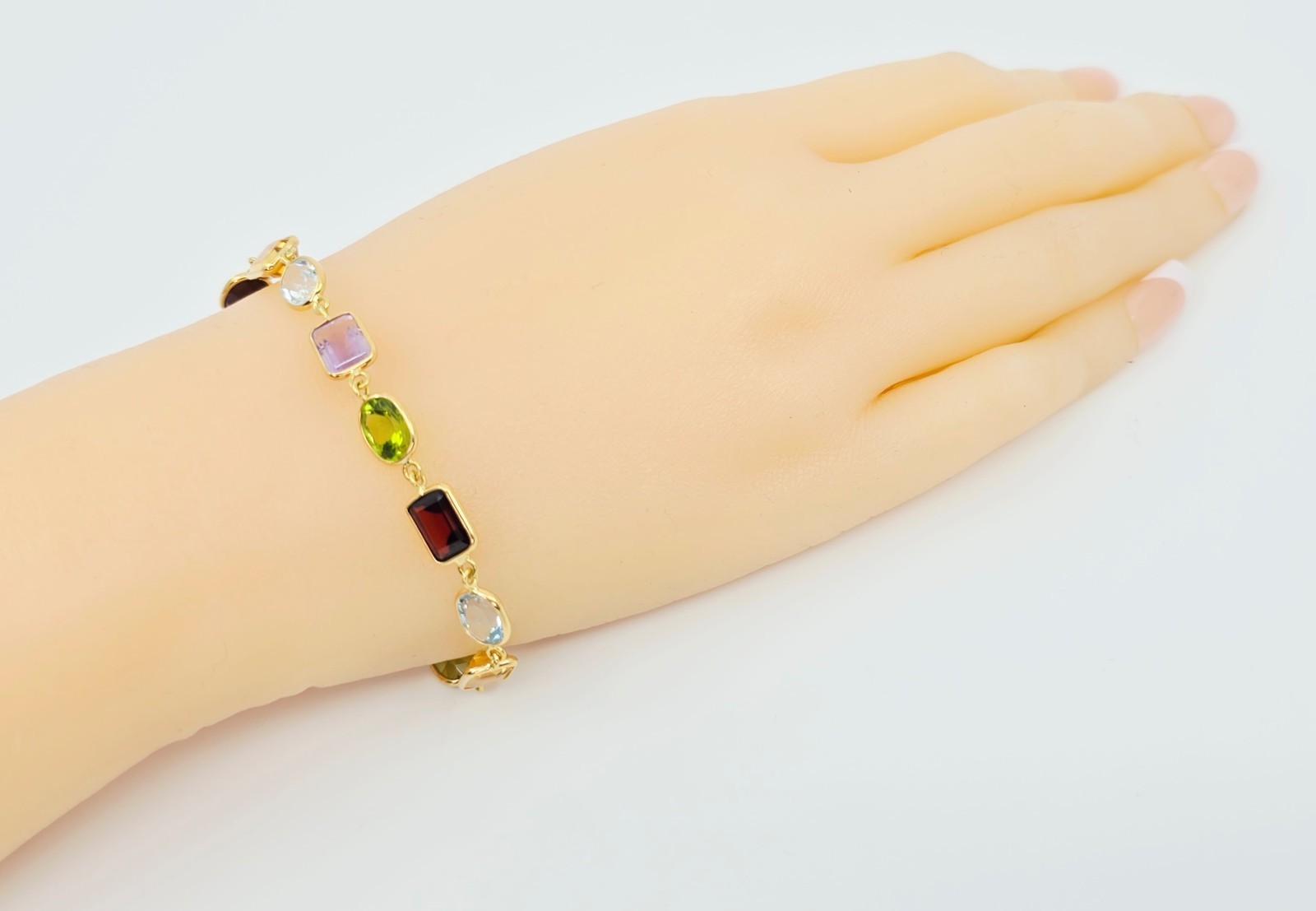 Unique 18K Solid Yellow Gold Multi Colored Gemsto… - image 2