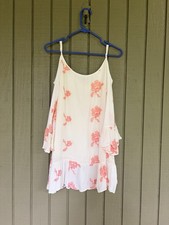 Altar'd State Boho Flutter Sleeve Floral Dress Small Off-White Pink Embroidery