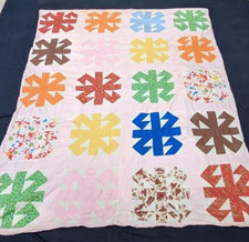 Vintage Beautiful Quilt Different Pieces Hand Woven size 84x65 inches