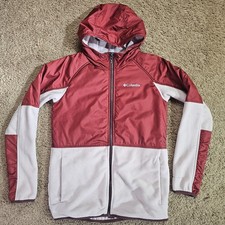 Columbia Omni Heat Fleece Jacket Youth 14/16 Red Hooded Thermal Full Zip Coat
