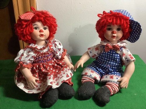 Marie Osmond #829 Raggedy Ann & Andy 8” Twins Beanie Porcelain Dolls- Signed - Picture 3 of 20