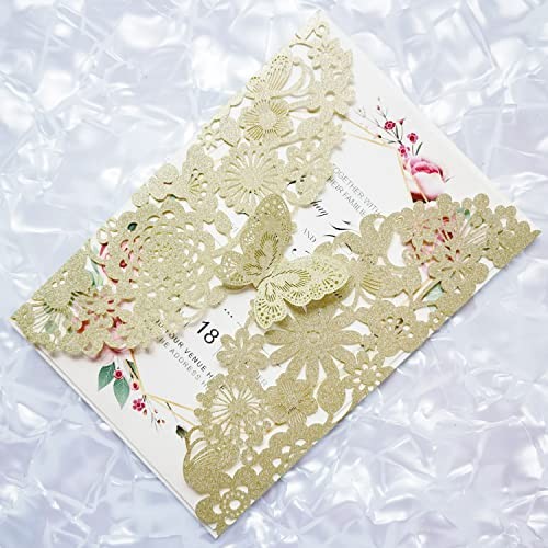 50 tarjetas de invitación de boda cortadas con 50PCS Blank Brillo de champán