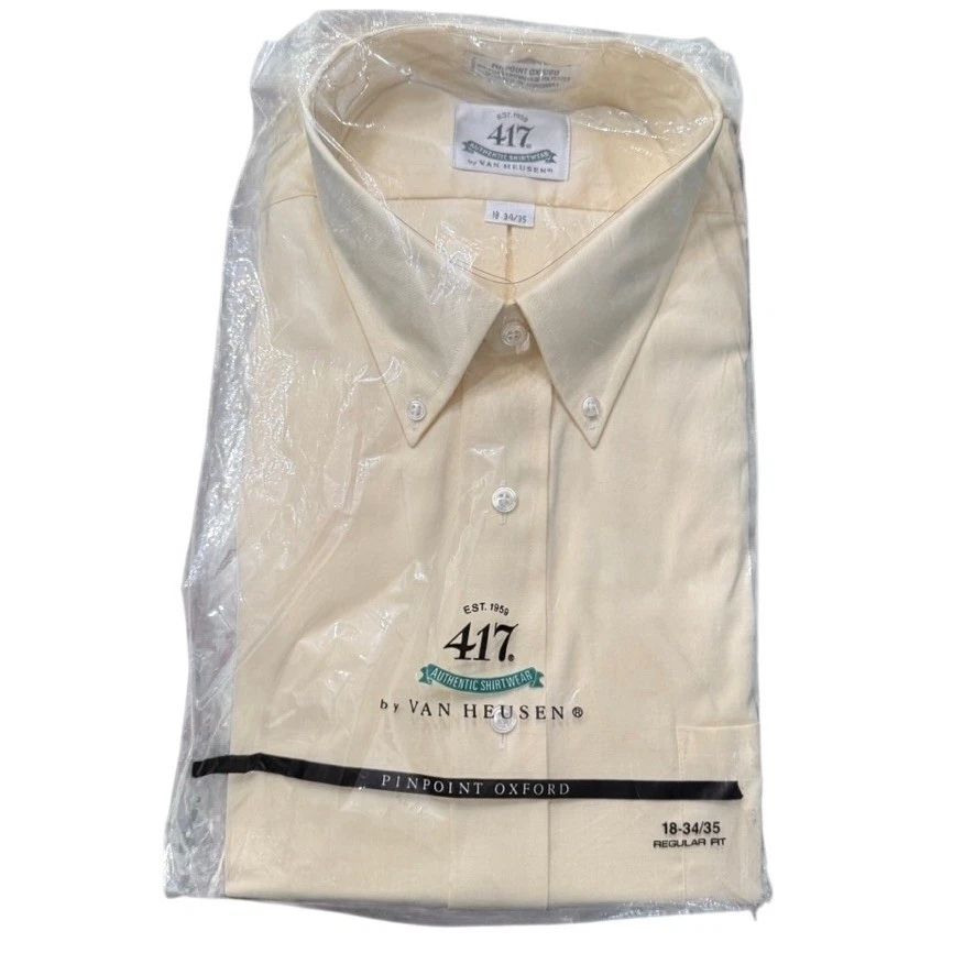 van heusen ivory dress shirt Vintage Van Heusen Men's White Ivory XL 17-17.5 Checkered Button up Shirt
