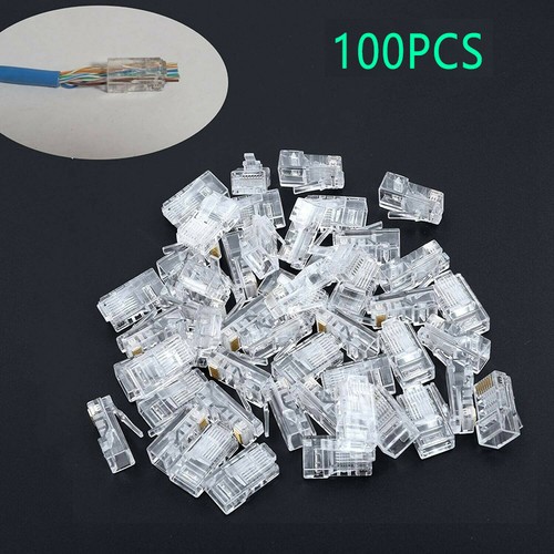 100PCS RJ45 Network Modular Plug 8P8C CAT5e Cable Connector End Pass Through - Picture 7 of 7