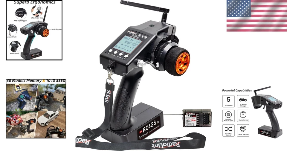 Controlador RC de 5 canales con giroscopio incorporado - Perfecto para coches sobre orugas y a la deriva Foto 2 de 4