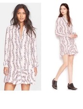 Free People Floral Button Up Tunic Shirt Dress Long Sleeve Retro Boho Medium