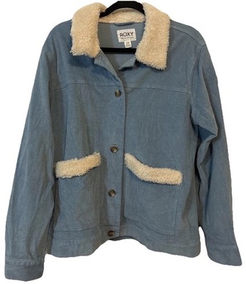 ROXY Women s Corduroy Jacket Sherpa Trim SZ XL Light Blue