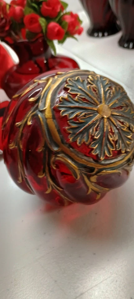 Ruby Red Anchor Hocking Glass Vase Handblown Decor - Image 3 of 4