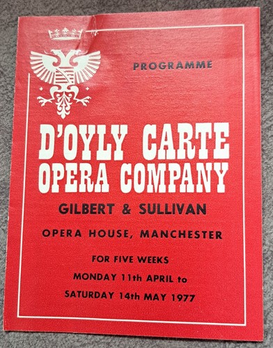 D`Oyly Carte Flyer 1977 Gilbert & Sullivan Opera House Manchester Theatre