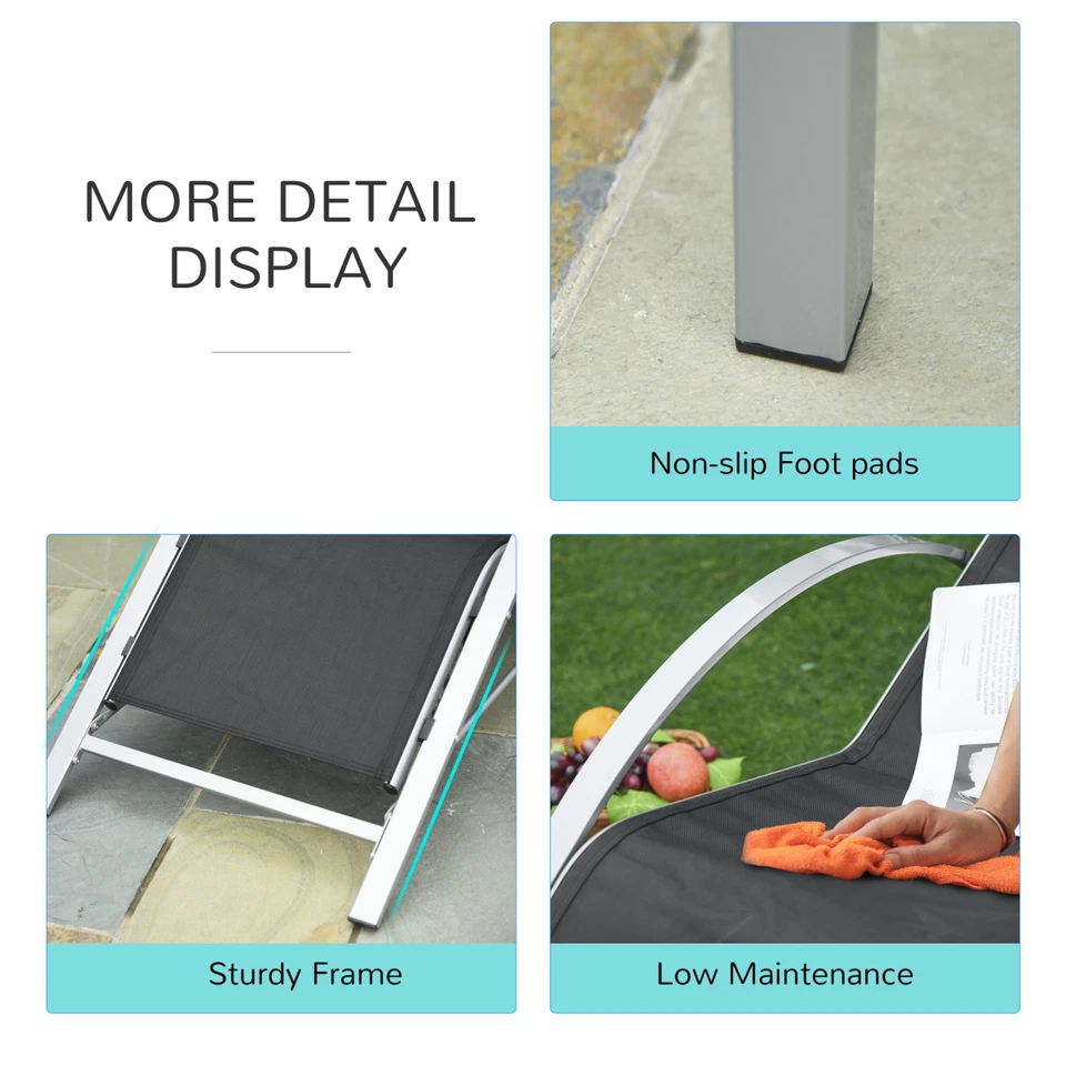 Lounger Set 3-Piece Outdoor, Black Metal Mesh Loungers 59x169cm + Table 41x41cm - Image 4 of 4