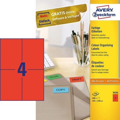 AVERY Zweckform Universal Etiketten 105 x 148 mm rot 400 Etiketten
