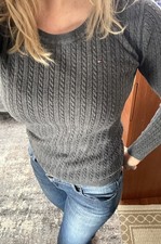 Tommy Hilfiger Womens Gray Cable Knit Long Sleeve Crew Neck Sweater Small Cotton