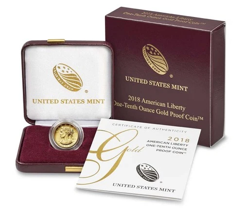 2018-W 1/10th oz Proof American Liberty High Relief Gold Coin w OGP Box & COA
