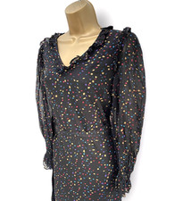 Aspiga Midi Prairie Dress Black Spot Size XS Oversized Long Sleeve Frill Belted