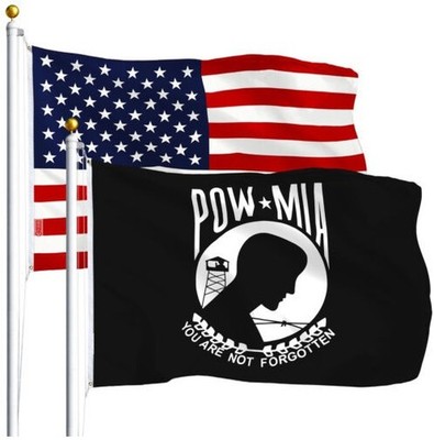 SET 3' X 5' USA Flag & POW-MIA You Are Not Forgotten Flag Printed 100D Polyester