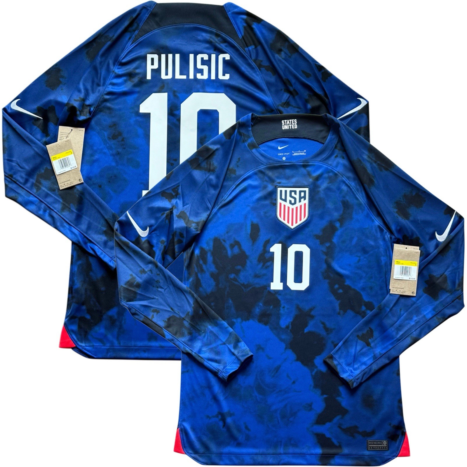 2022/23 USA Away Jersey #10 Pulisic Small Nike Long Sleeve World Cup USMNT