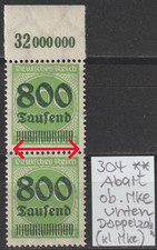 DR Inflation Mi. 304 Abart Górny znak spiczasty ząb (mały znak) ** Specjalny