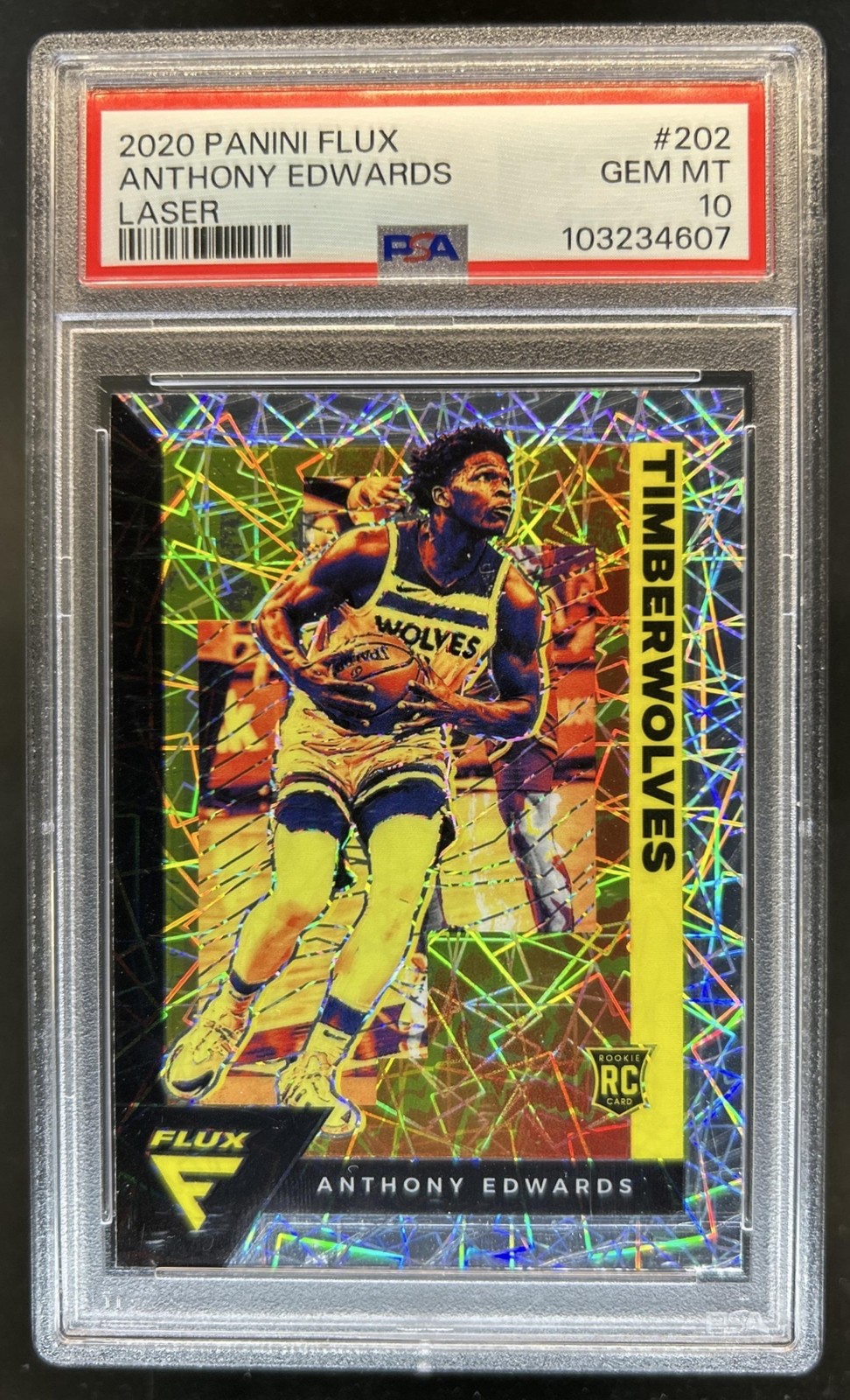 2020-21 Panini Flux Anthony Edwards RC Laser Rookie #202 Timberwolves PSA 10 view 1