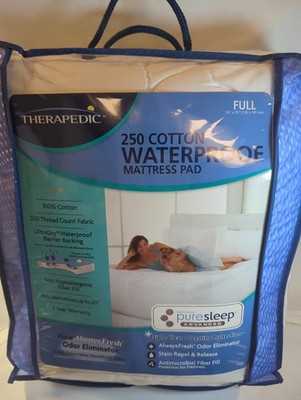 Therapedic / Bed Bath & Beyond 250 Cotton Plush Full Mattress Cover Deep Pocket 