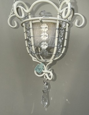 PartyLite Romantic Chic Beaded Metal Hanging Candle Holder Votive White Crystal
