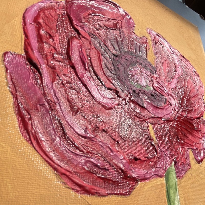Mantra Media Studio Poppy Flower Painting on Canvas, 8x10, Contemporary, Signed