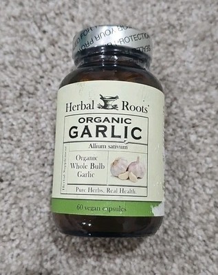 Herbal Roots Organic Whole Bulb Garlic Pills 60 Vegan Capsules EXP 4/2027 NEW