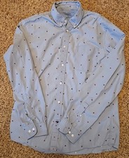 Tommy Hilfiger Logos Blue Dress Shirt Med Slim Fit 15 - 15 1/2