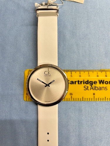 ( 14 ) C.K CALVIN KLEIN WOMENS WATCH K7621401 STEEL CASE WHITE LEATHER STRAP - Picture 2 of 7