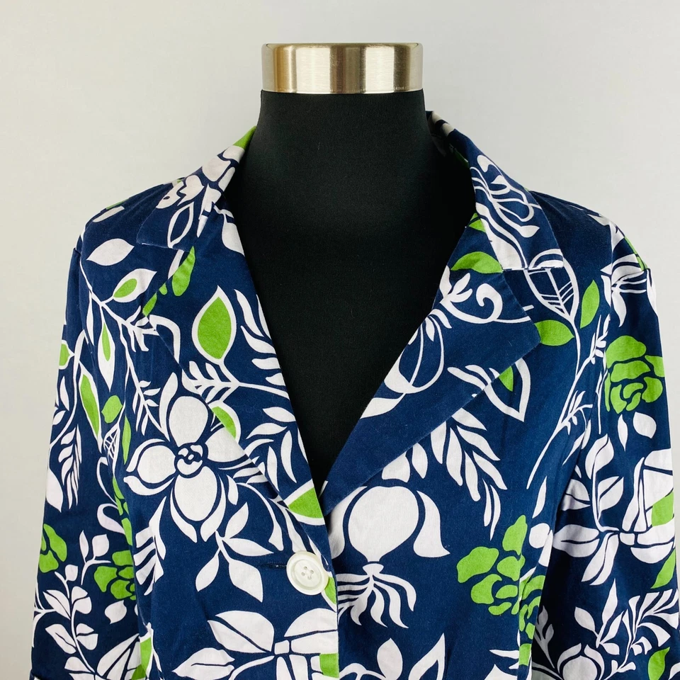 Jaqueta Blazer Dressbarn Feminina Grande L Branca Verde Marinho Floral Botão para Baixo - Imagem 2 de 4