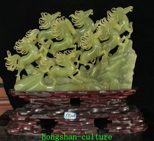 18" Naturel Xiu Jade Sculpture Feng Shui Huit Chevaux Succès Sculpture - Bild 1 von 12