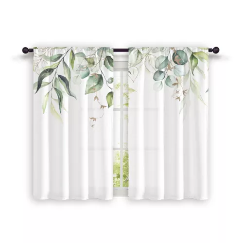 2X Rod Pocket Floral Blackout Valance Kitchen Waterproof Window Curtains Drapes - Picture 14 of 54